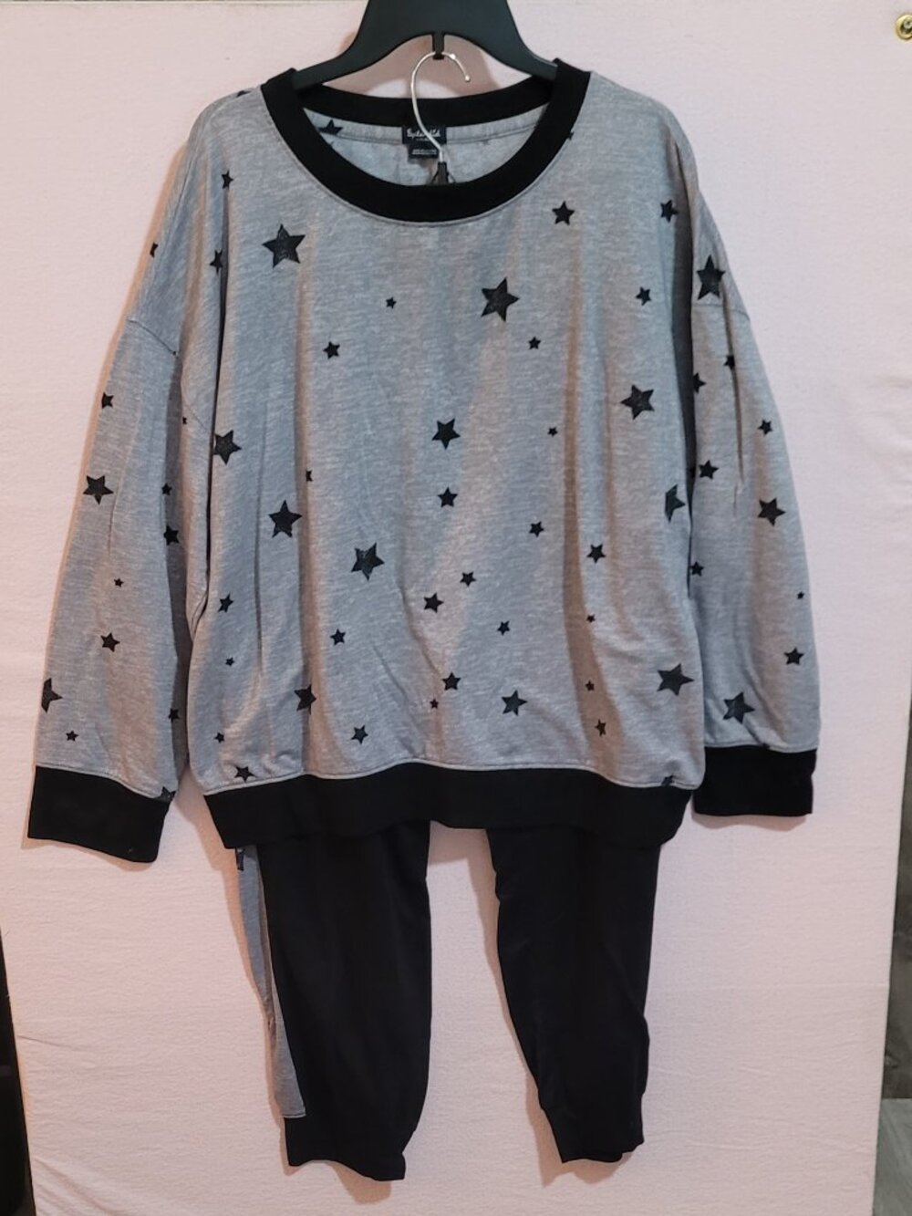2-Piece Lounger Set Sz XXL SPLENDID Gray & Black W/ Stars Comfy Cozy Poly Blend